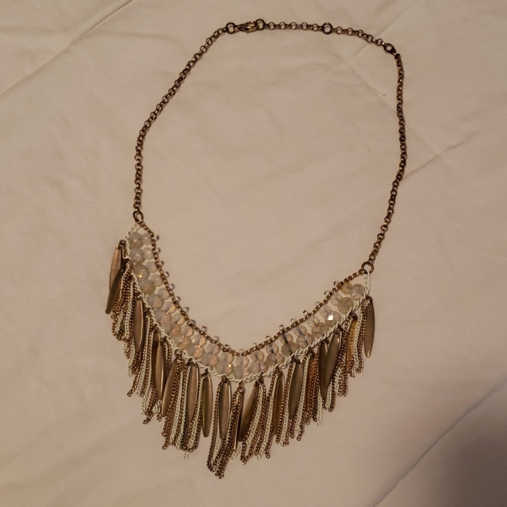 Milky Crystal and Mixed Metal Cleopatra Necklace e